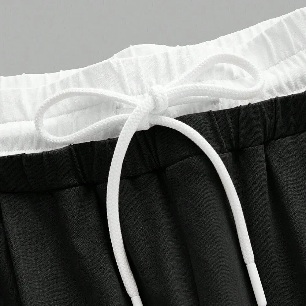 Black and White Casual Women's Sport Knit Tank Top & Sweatpants